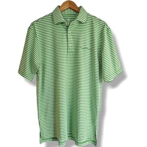 Turtleson Tour Performance Polo Shirt Men Size M Green White Stripe Short Sleeve